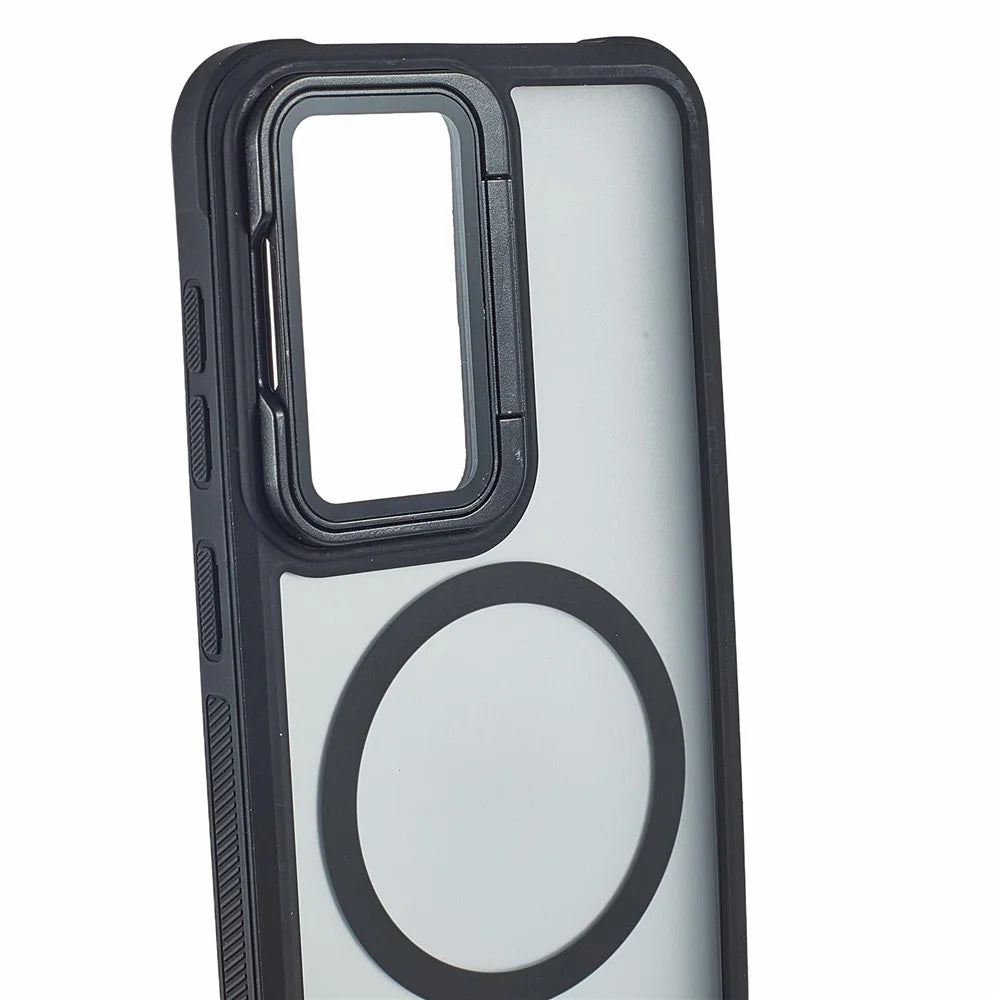 For Samsung Galaxy S25 / S24 Magnetic Case Lens Cover Kickstand Matte Back Cover - Black - 7