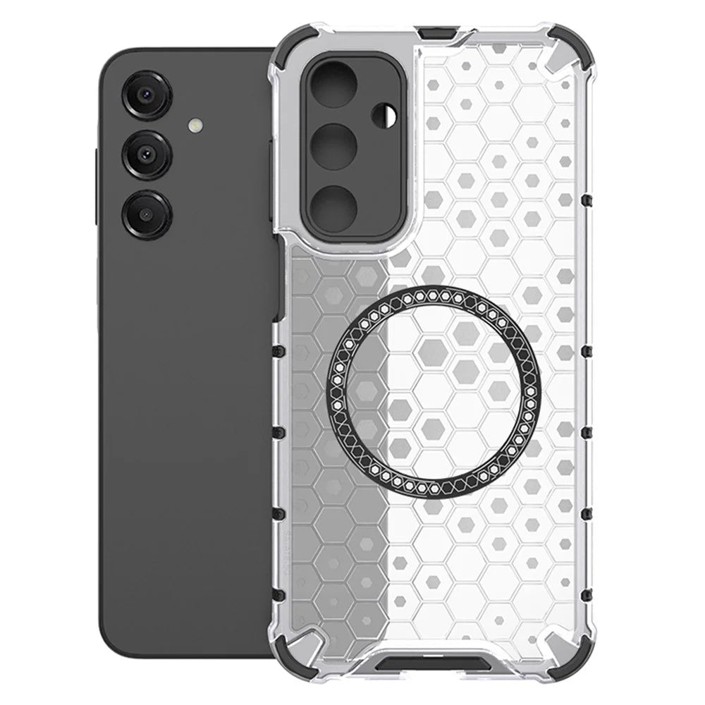 For Samsung Galaxy A16 5G  /  4G Magnetic Case Honeycomb Design TPU + PC Phone Cover - Transparent - 1