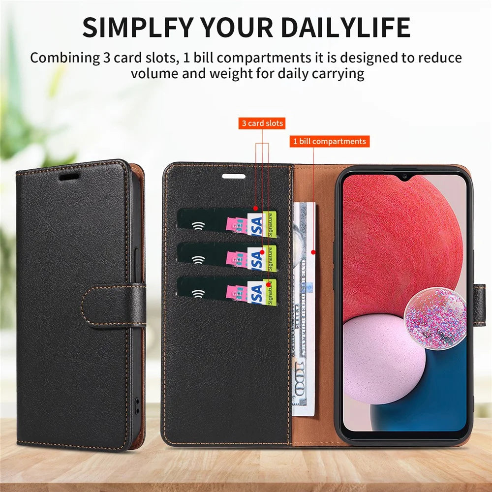 For Samsung Galaxy A26 5G Case Magnetic RFID Blocking Leather Phone Wallet Cover - Brown - 4