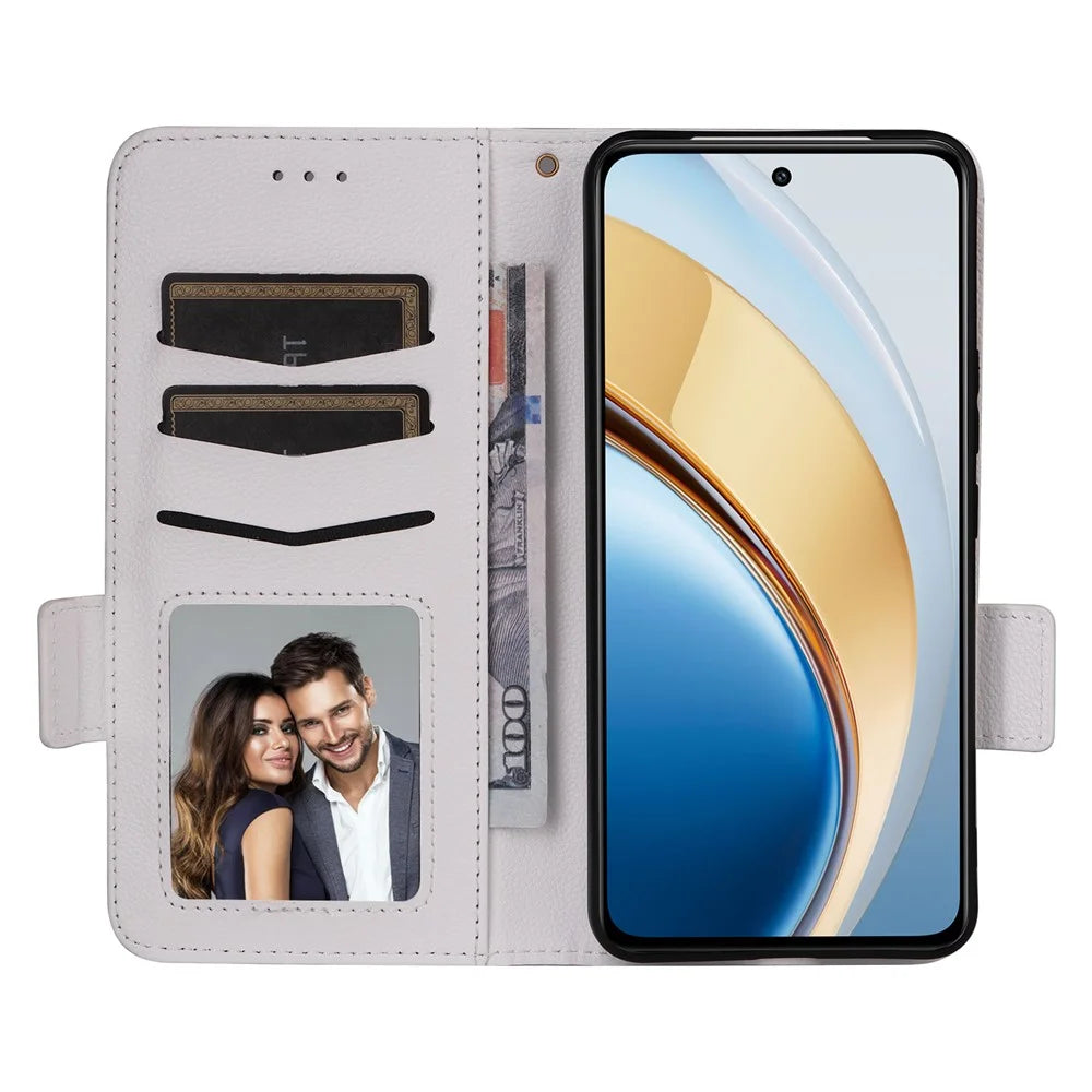 Leather Case with Wrist Strap for vivo V40 SE 5G 80W / V40 Lite (Indonesia) 4G / 5G Litchi Texture Wallet Flip Phone Cover - White - 2