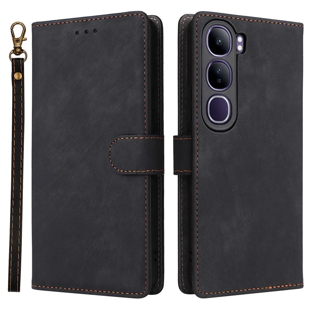 Wallet Phone Case for vivo V40 SE 5G 80W / V40 Lite (Indonesia) 4G / 5G RFID Blocking PU Leather Cover Stand View - Black - 1