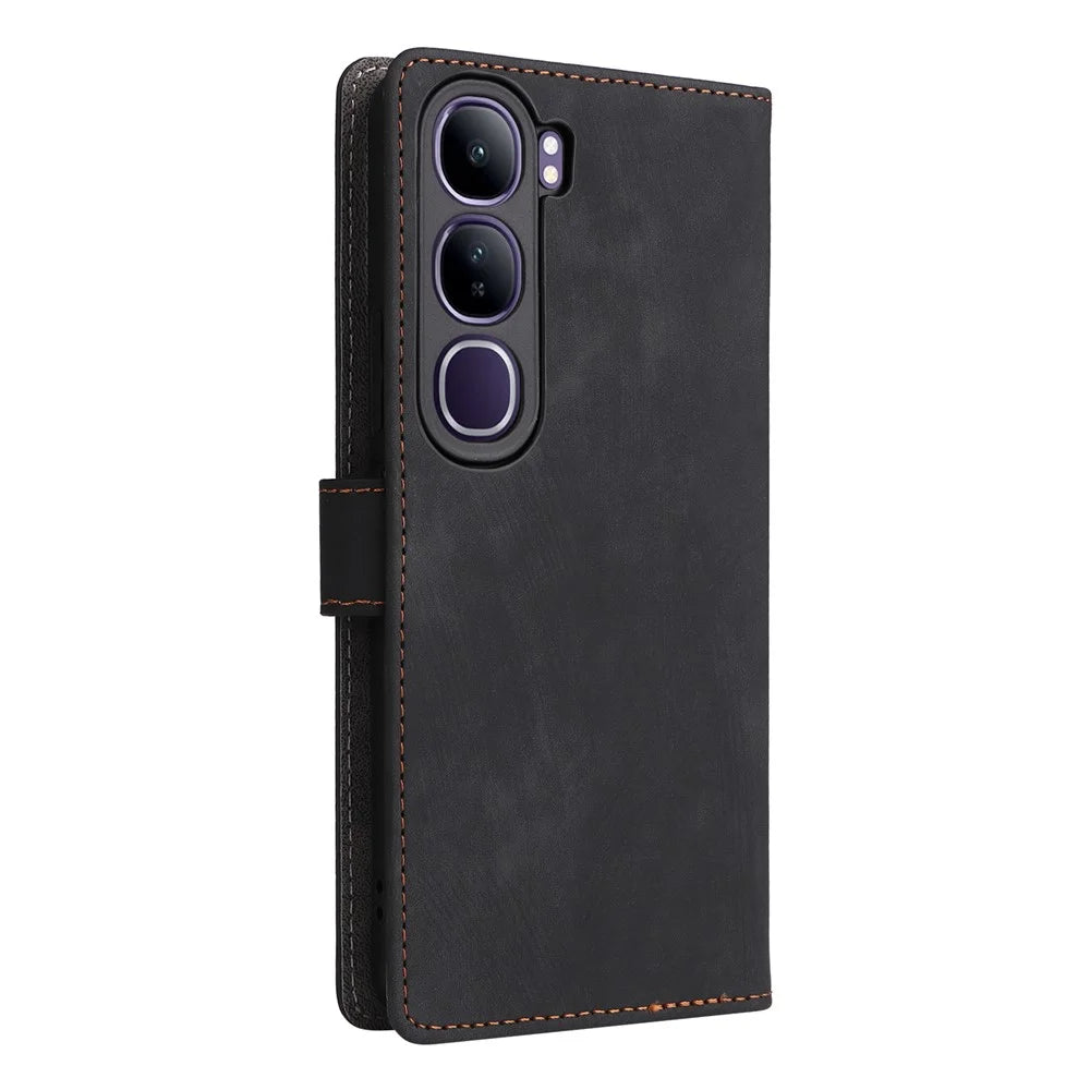 Wallet Phone Case for vivo V40 SE 5G 80W / V40 Lite (Indonesia) 4G / 5G RFID Blocking PU Leather Cover Stand View - Black - 7