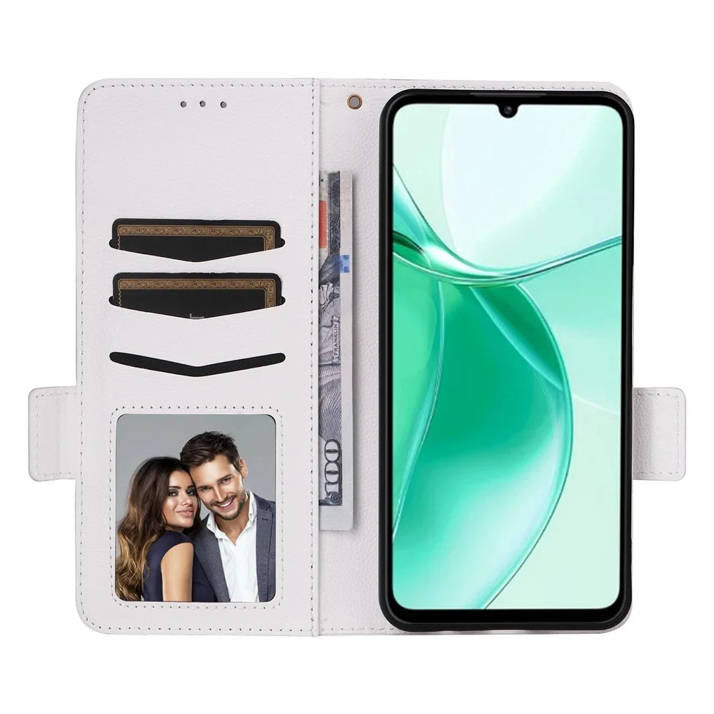 For ZTE Blade A35 / Blade A55 Case with Wrist Strap Litchi Texture PU Leather Wallet Phone Cover - White - 2