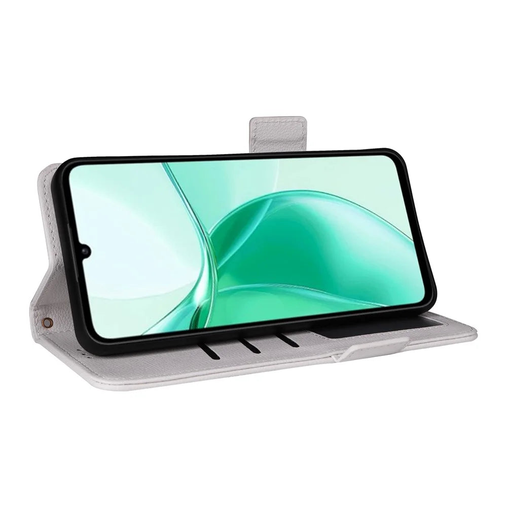For ZTE Blade A35 / Blade A55 Case with Wrist Strap Litchi Texture PU Leather Wallet Phone Cover - White - 3
