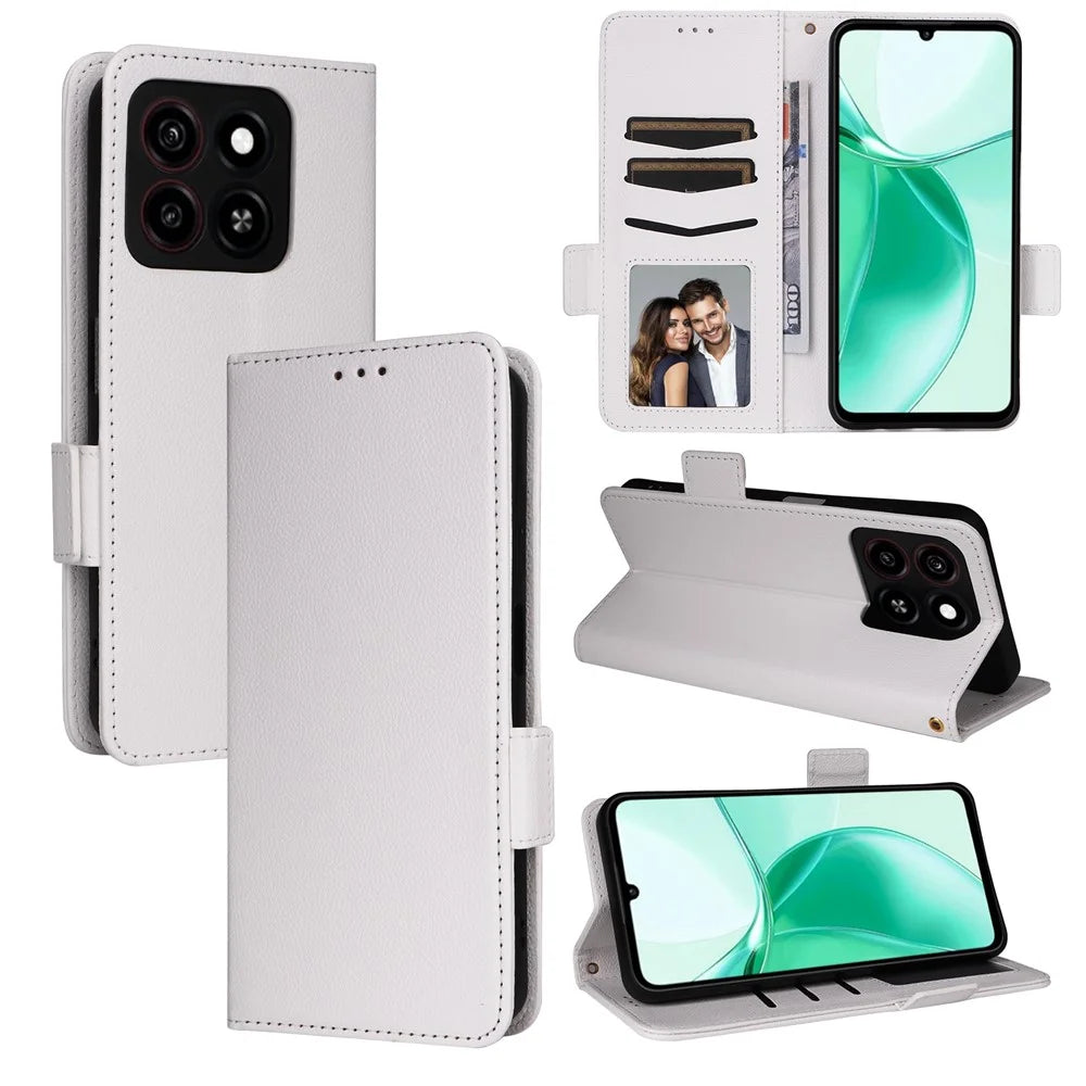 For ZTE Blade A35 / Blade A55 Case with Wrist Strap Litchi Texture PU Leather Wallet Phone Cover - White - 7