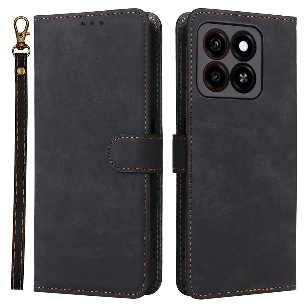 For ZTE Blade A35 / Blade A55 Wallet Case RFID Blocking PU Leather Cover Stand View - Black - 1