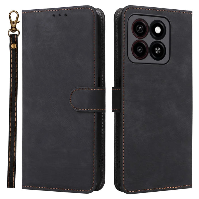 For ZTE Blade A35 / Blade A55 Wallet Case RFID Blocking PU Leather Cover Stand View - Black - 1