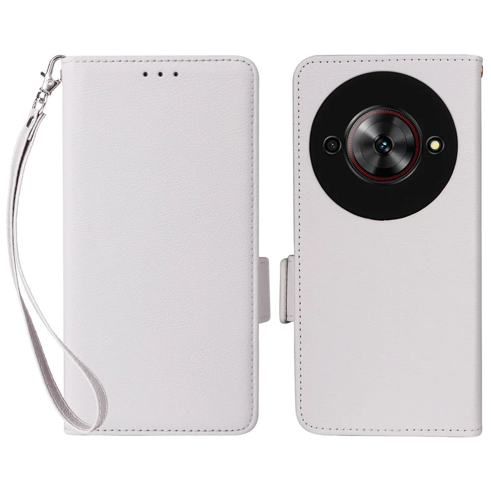 For ZTE Blade A75 5G / nubia Focus Case with Wrist Strap Litchi Texture PU Leather Wallet Phone Cover - White - 1