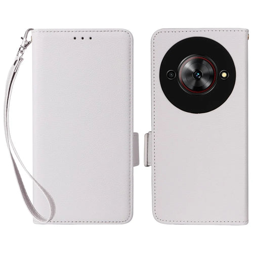 For ZTE Blade A75 5G / nubia Focus Case with Wrist Strap Litchi Texture PU Leather Wallet Phone Cover - White - 1