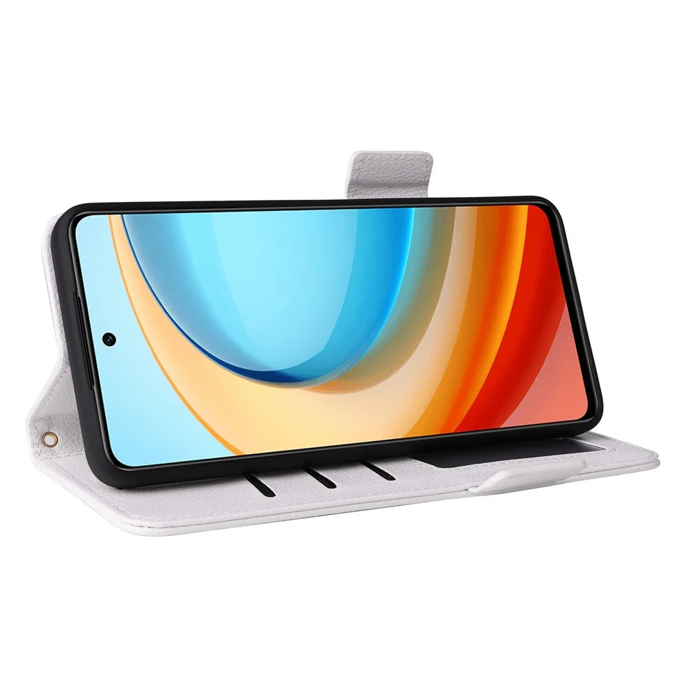 For ZTE Blade A75 5G / nubia Focus Case with Wrist Strap Litchi Texture PU Leather Wallet Phone Cover - White - 3