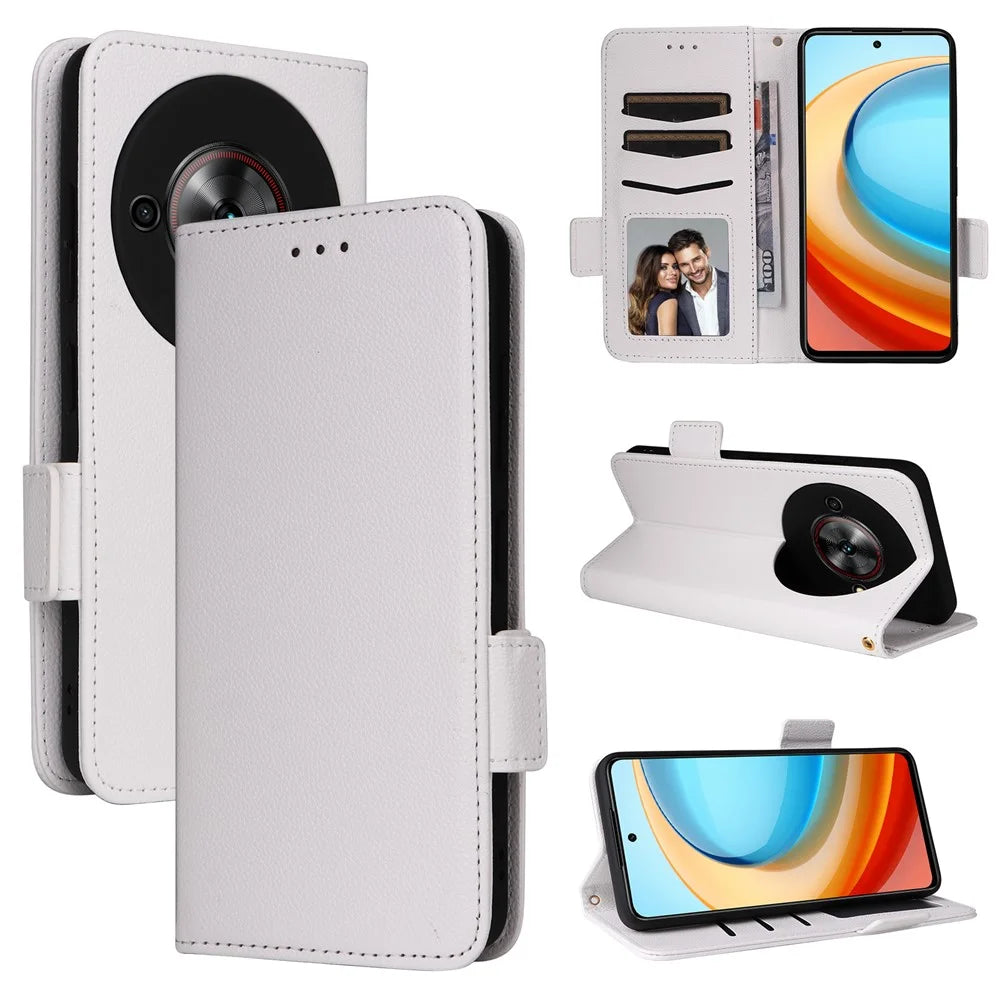 For ZTE Blade A75 5G / nubia Focus Case with Wrist Strap Litchi Texture PU Leather Wallet Phone Cover - White - 7