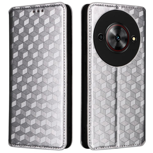 For ZTE Blade A75 5G / nubia Focus Wallet Case Rhombus Imprinted Leather Phone Cover - Silver - 1