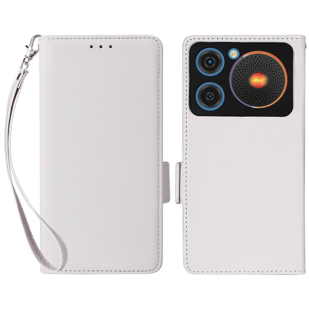For ZTE nubia Music Case with Wrist Strap Litchi Texture PU Leather Wallet Phone Cover - White - 1