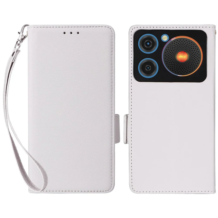 For ZTE nubia Music Case with Wrist Strap Litchi Texture PU Leather Wallet Phone Cover - White - 1