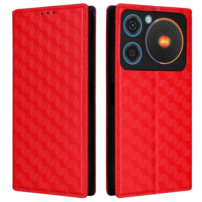 For ZTE nubia Music Wallet Case Rhombus Imprinted Leather Phone Cover - Red - 1