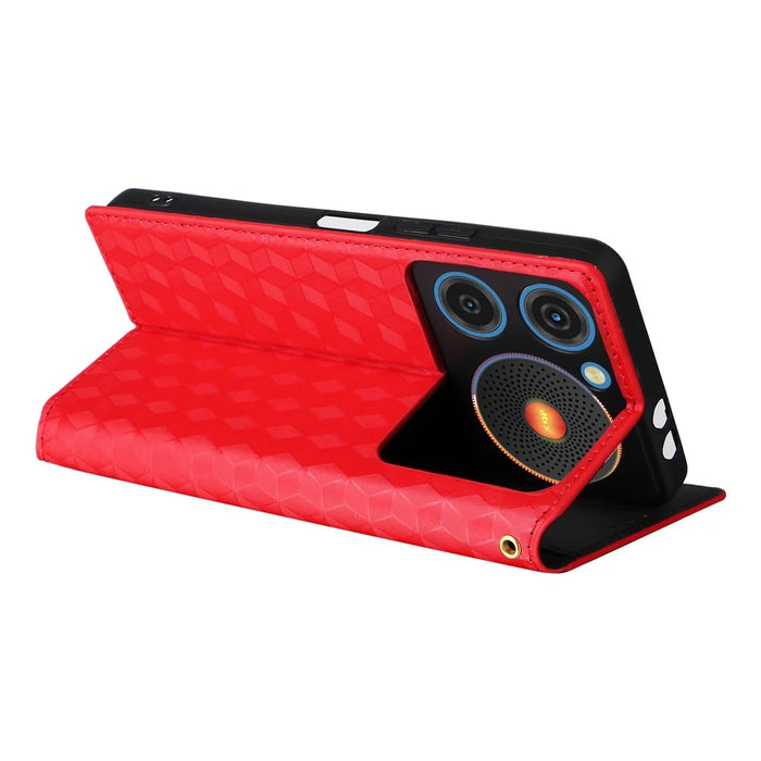 For ZTE nubia Music Wallet Case Rhombus Imprinted Leather Phone Cover - Red - 4
