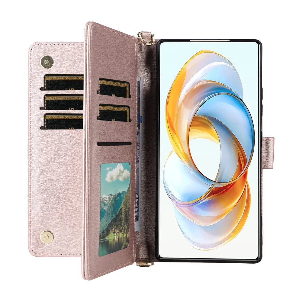 For ZTE nubia Z70S Ultra 5G / nubia Z70 Ultra 5G Wallet Case with Shoulder / Wrist Strap Leather Phone Cover Stand - Pink - 2