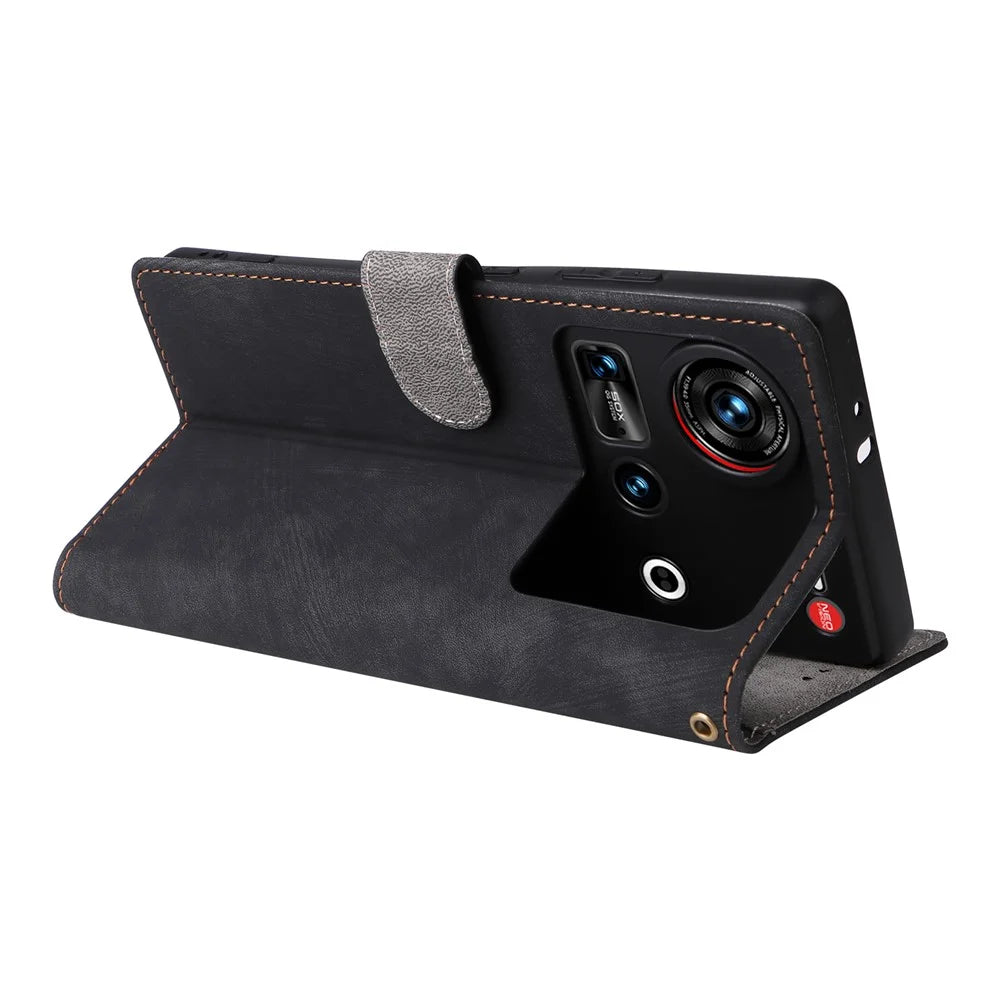 For ZTE nubia Z70S Ultra 5G / nubia Z70 Ultra 5G Wallet Case RFID Blocking PU Leather Cover Stand View - Black - 4