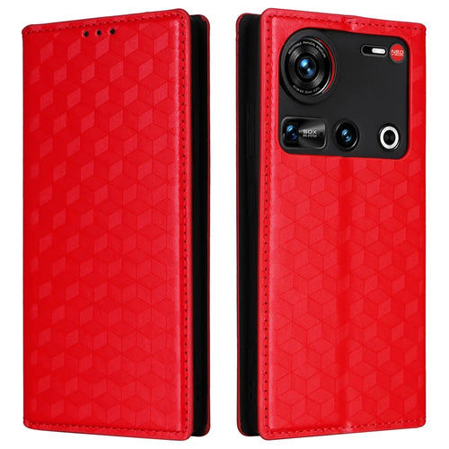 For ZTE nubia Z70S Ultra 5G / nubia Z70 Ultra 5G Wallet Case Rhombus Imprinted Leather Phone Cover - Red - 1