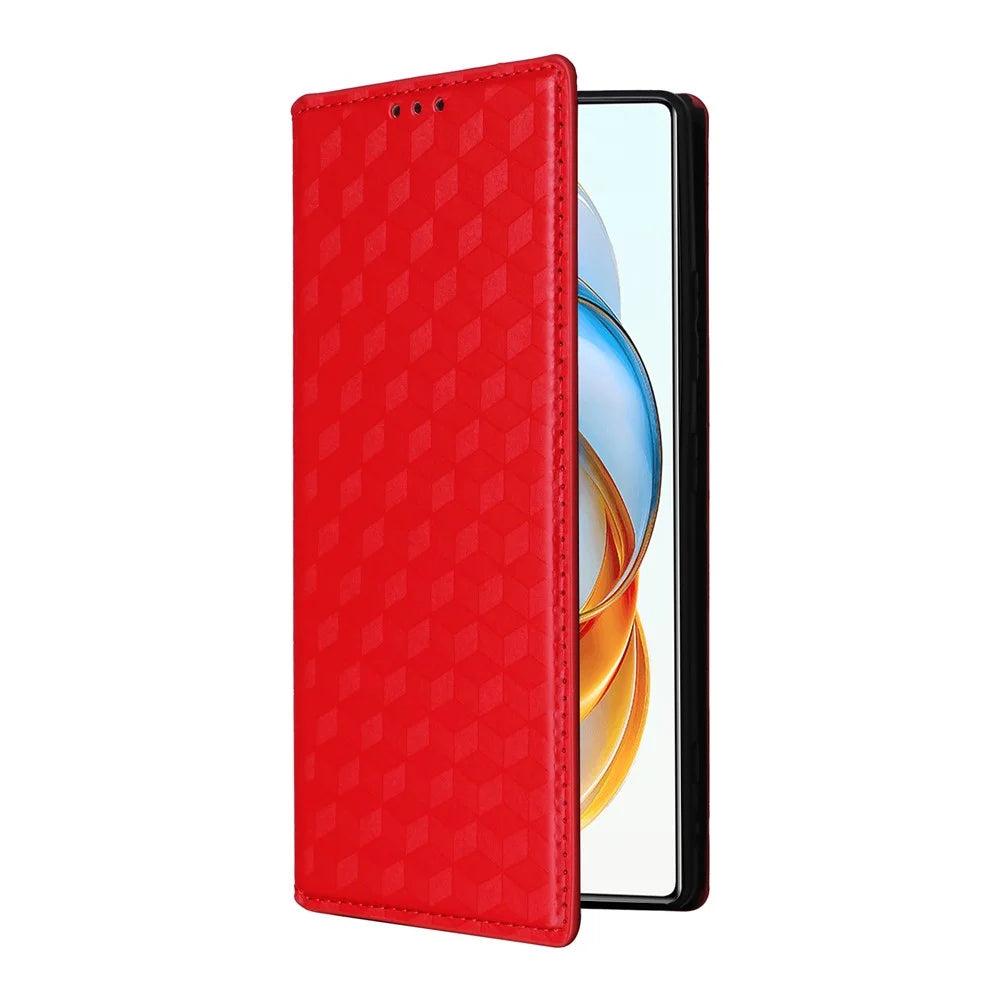 For ZTE nubia Z70S Ultra 5G / nubia Z70 Ultra 5G Wallet Case Rhombus Imprinted Leather Phone Cover - Red - 6