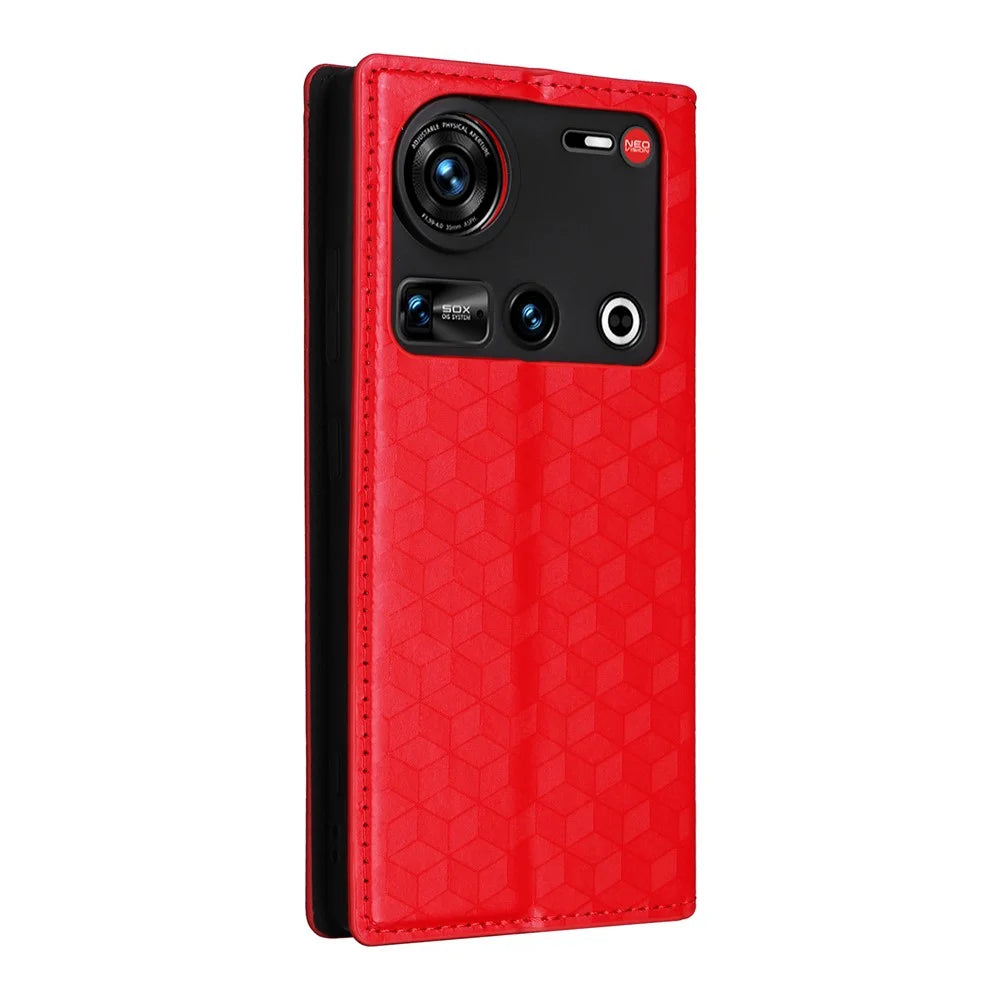 For ZTE nubia Z70S Ultra 5G / nubia Z70 Ultra 5G Wallet Case Rhombus Imprinted Leather Phone Cover - Red - 7