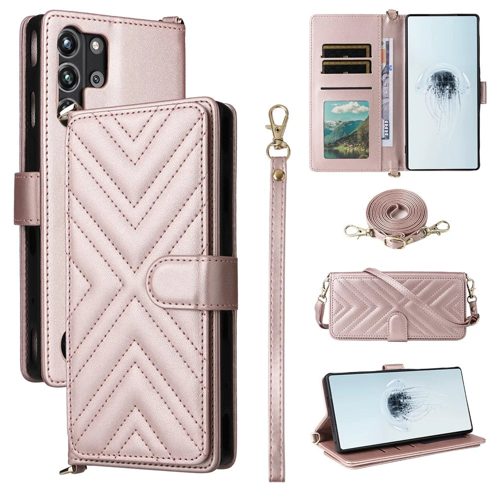 For ZTE nubia Red Magic 10 Pro 5G / 10 Pro+ 5G Wallet Case with Shoulder / Wrist Strap Leather Phone Cover Stand - Pink - 1