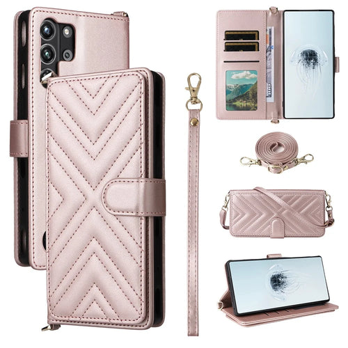 For ZTE nubia Red Magic 10 Pro 5G / 10 Pro+ 5G Wallet Case with Shoulder / Wrist Strap Leather Phone Cover Stand - Pink - 1