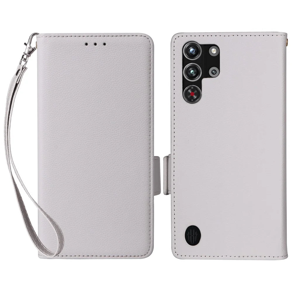 For ZTE nubia Red Magic 10 Pro 5G / 10 Pro+ 5G Case with Wrist Strap Litchi Texture PU Leather Wallet Phone Cover - White - 1