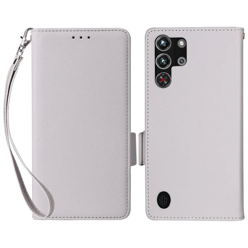 For ZTE nubia Red Magic 10 Pro 5G / 10 Pro+ 5G Case with Wrist Strap Litchi Texture PU Leather Wallet Phone Cover - White - 1
