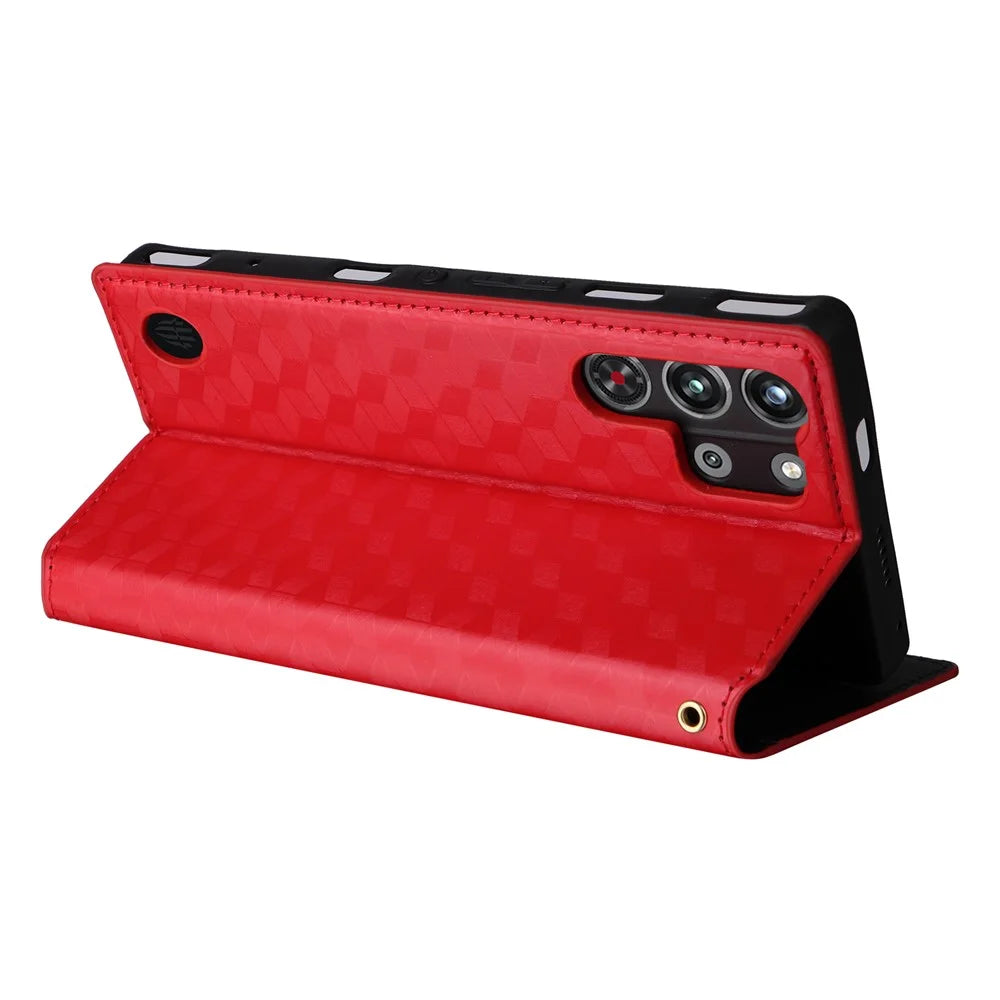 For ZTE nubia Red Magic 10 Pro 5G / 10 Pro+ 5G Wallet Case Rhombus Imprinted Leather Phone Cover - Red - 4