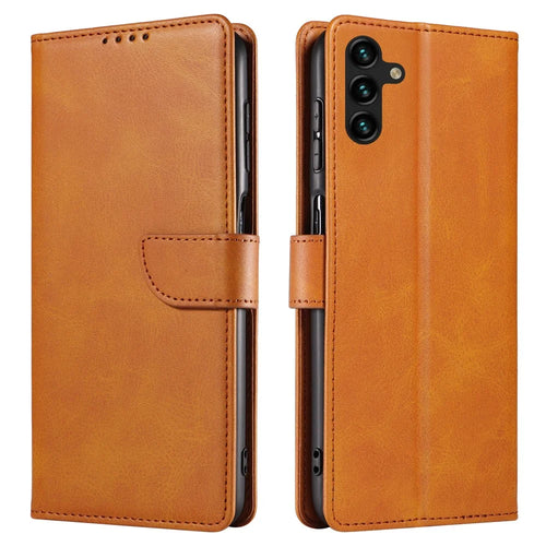 For Samsung Galaxy A26 5G Case Leather Stand Phone Shell with Magnetic Closure - Khaki - 1