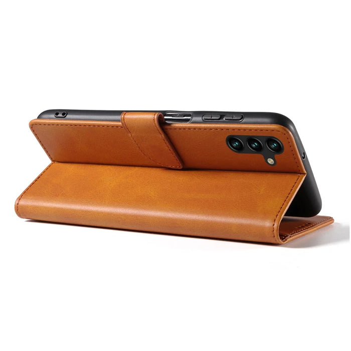 For Samsung Galaxy A26 5G Case Leather Stand Phone Shell with Magnetic Closure - Khaki - 3