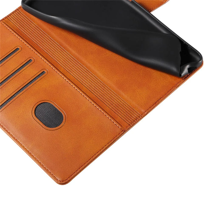 For Samsung Galaxy A26 5G Case Leather Stand Phone Shell with Magnetic Closure - Khaki - 5