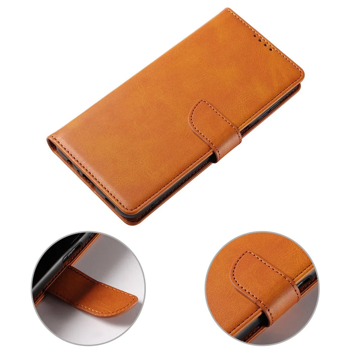 For Samsung Galaxy A26 5G Case Leather Stand Phone Shell with Magnetic Closure - Khaki - 6