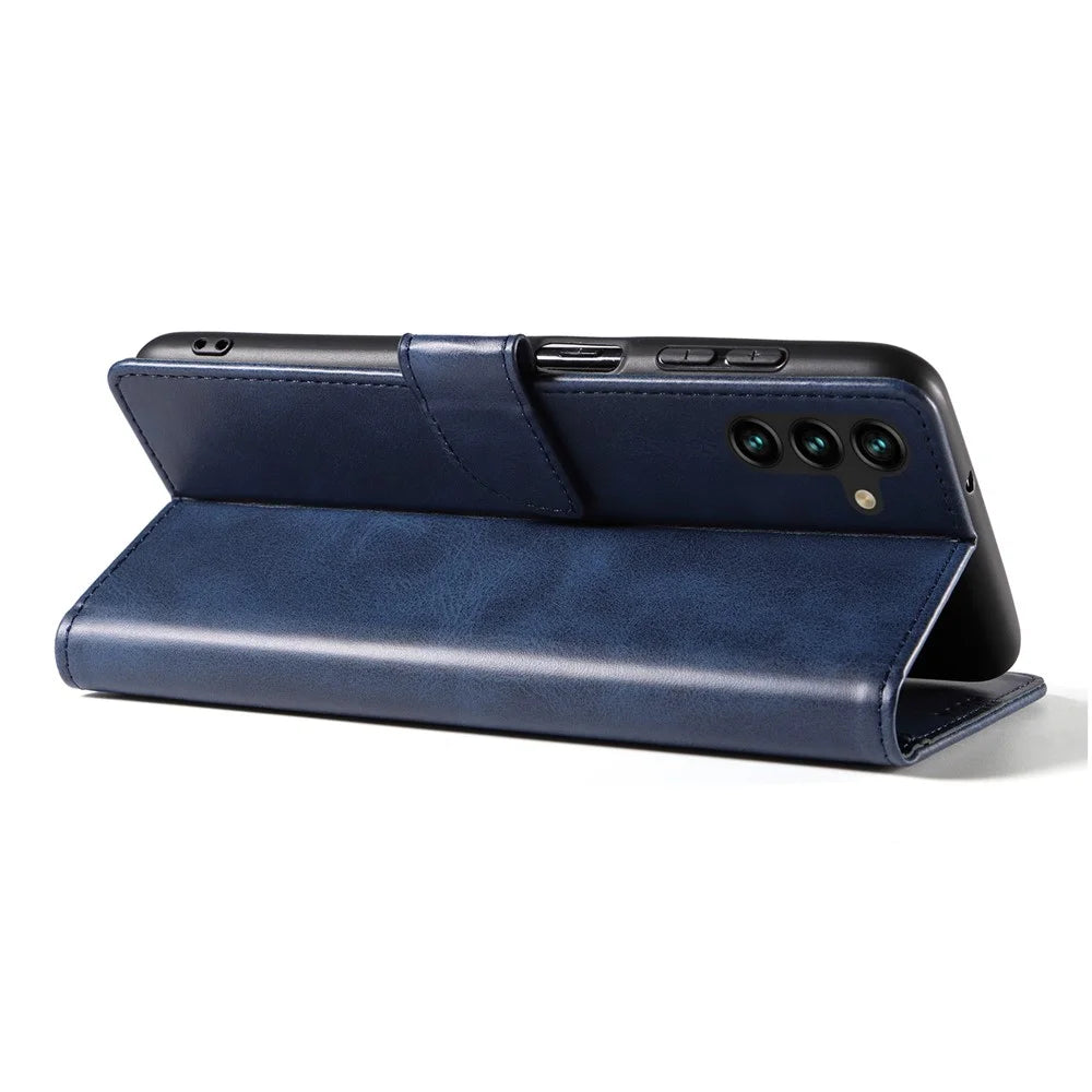 For Samsung Galaxy A56 5G Case Leather Stand Phone Shell with Magnetic Closure - Blue - 3