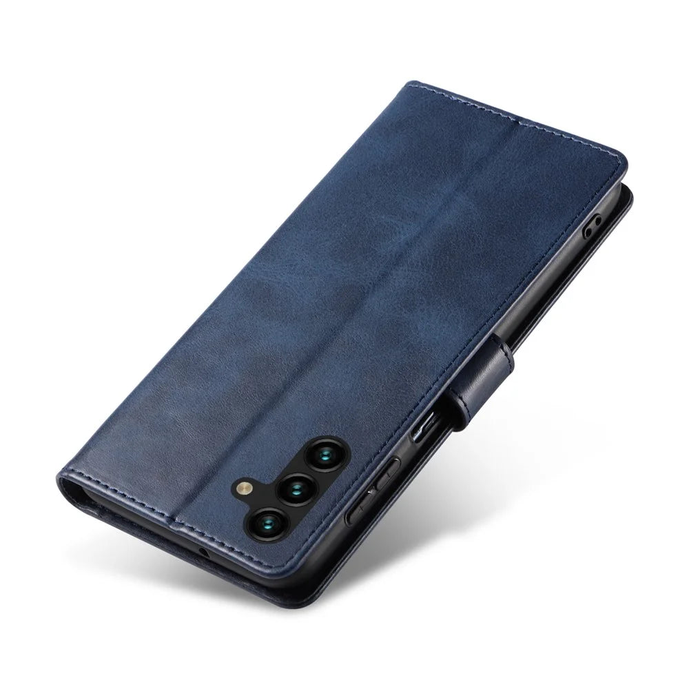 For Samsung Galaxy A56 5G Case Leather Stand Phone Shell with Magnetic Closure - Blue - 4