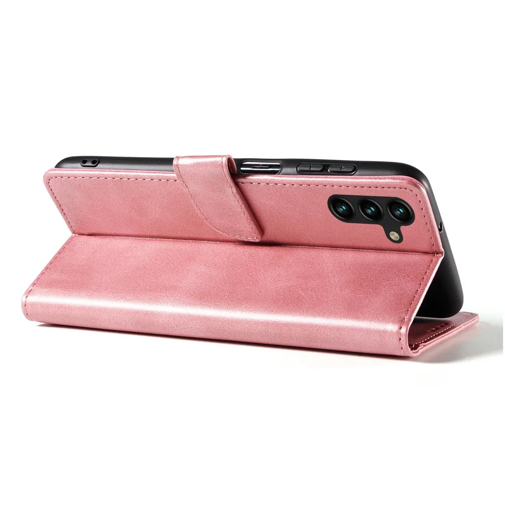 For Samsung Galaxy A16 5G  /  4G Case Leather Stand Phone Shell with Magnetic Closure - Rose Gold - 3