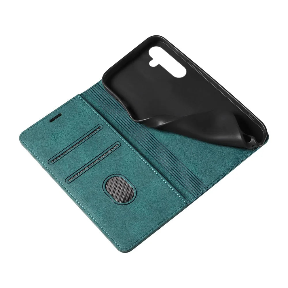 For Samsung Galaxy S24 FE Case Wristband Design Stand Magnetic Leather Phone Wallet Cover - Lake Green - 7