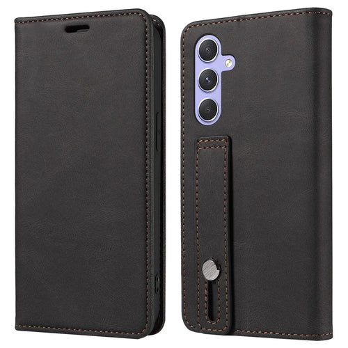 For Samsung Galaxy A16 5G  /  4G Case Wristband Design Stand Magnetic Leather Phone Wallet Cover - Black - 1