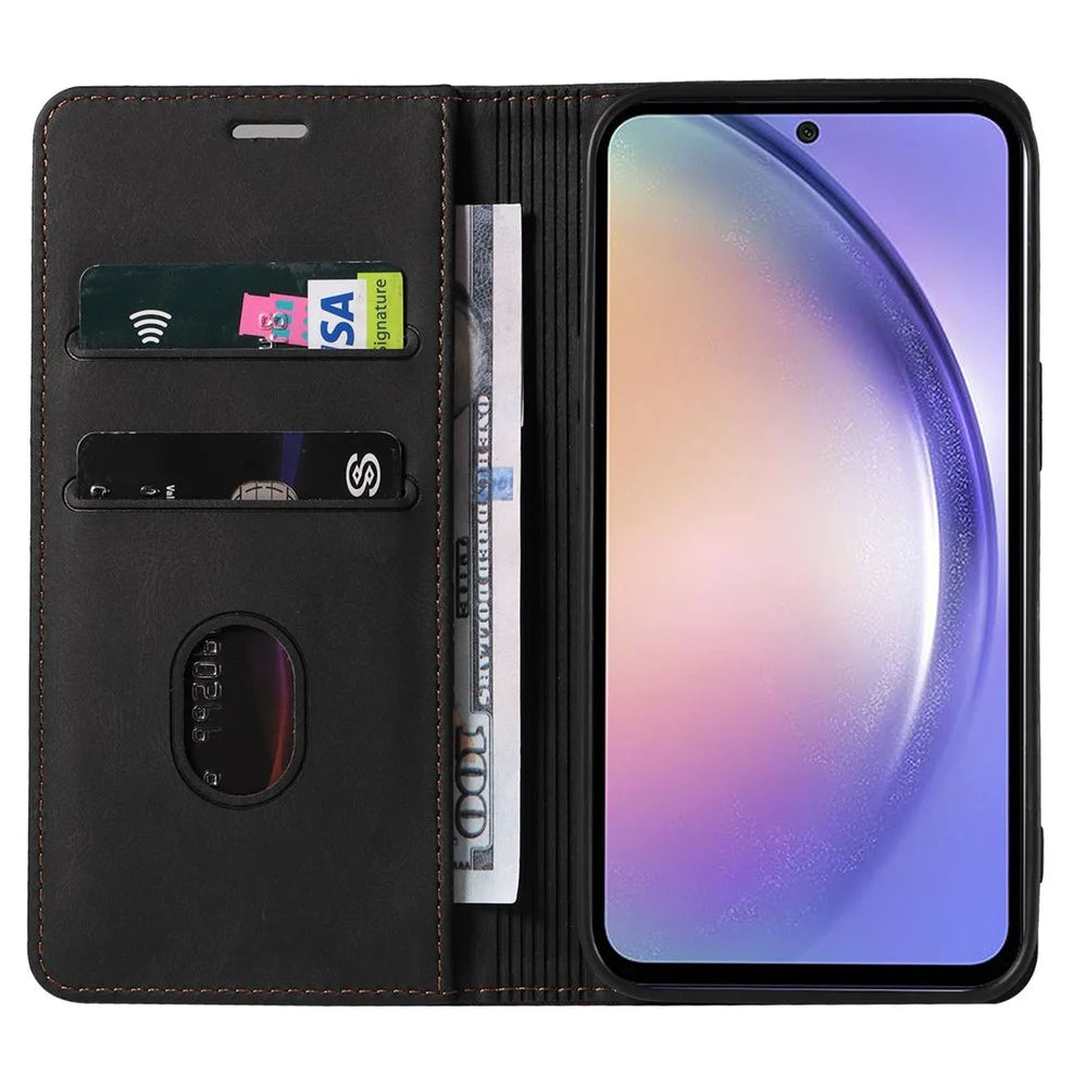 For Samsung Galaxy A16 5G  /  4G Case Wristband Design Stand Magnetic Leather Phone Wallet Cover - Black - 2