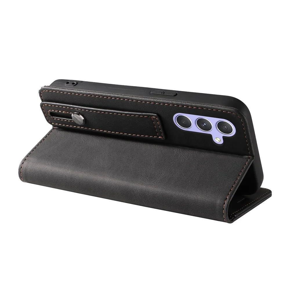 For Samsung Galaxy A16 5G  /  4G Case Wristband Design Stand Magnetic Leather Phone Wallet Cover - Black - 4