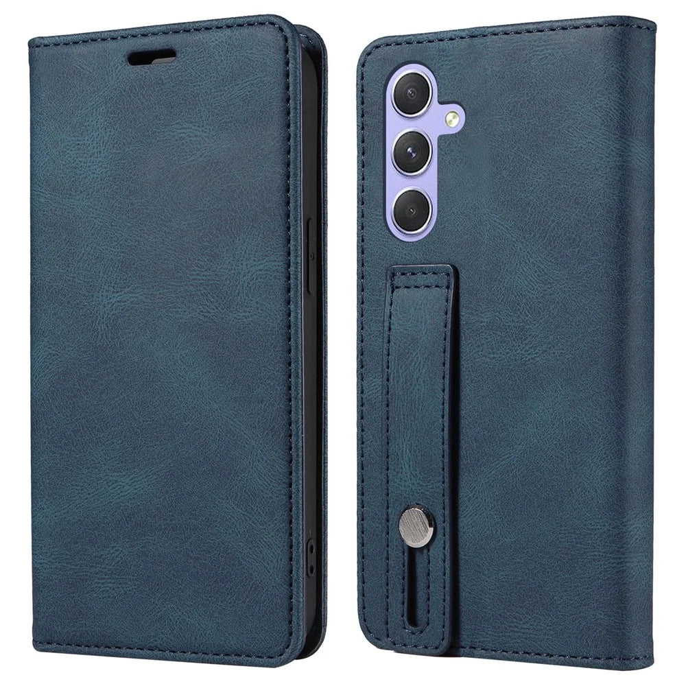 For Samsung Galaxy A26 5G Case Wristband Design Stand Magnetic Leather Phone Wallet Cover - Blue - 1