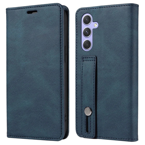 For Samsung Galaxy A26 5G Case Wristband Design Stand Magnetic Leather Phone Wallet Cover - Blue - 1