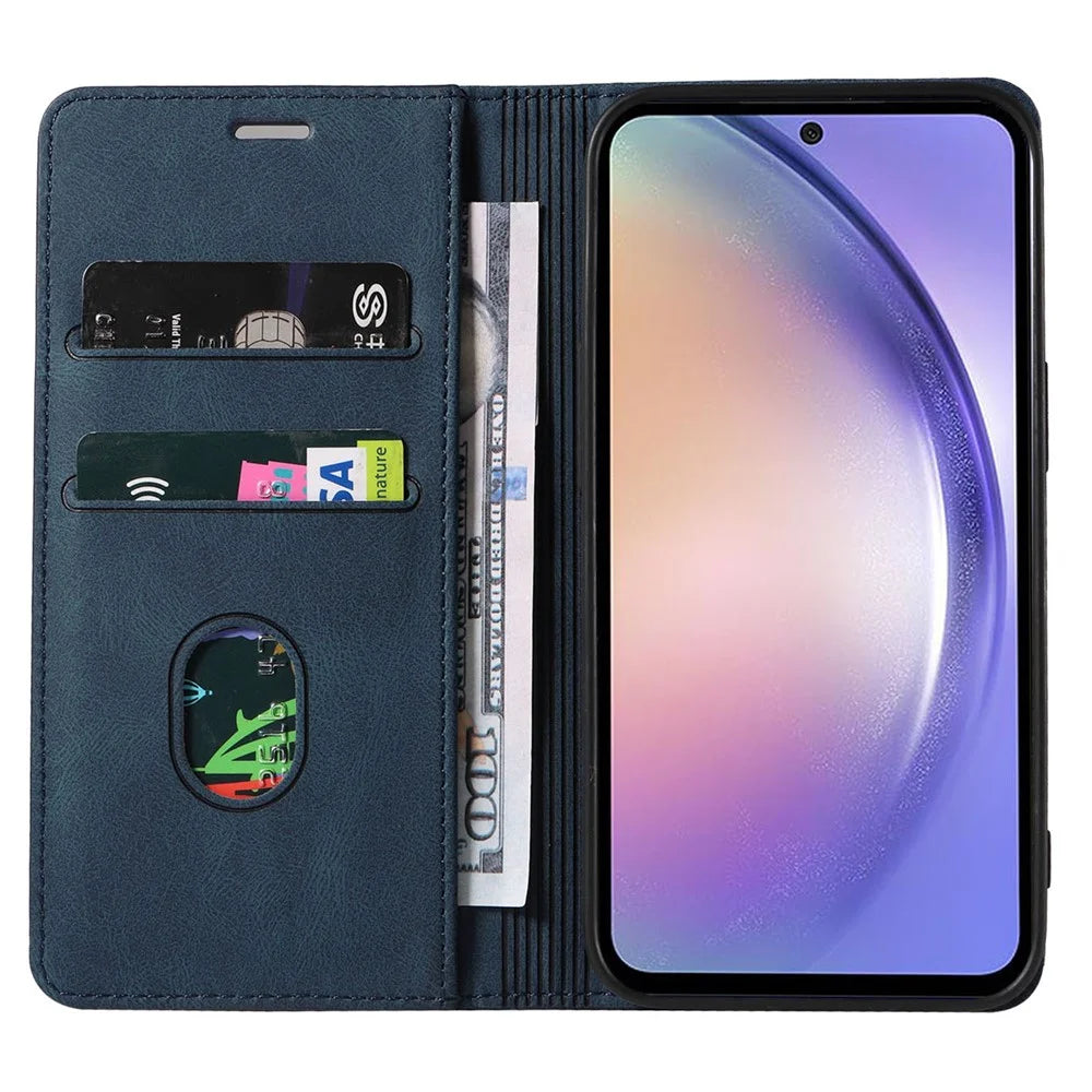For Samsung Galaxy A26 5G Case Wristband Design Stand Magnetic Leather Phone Wallet Cover - Blue - 2