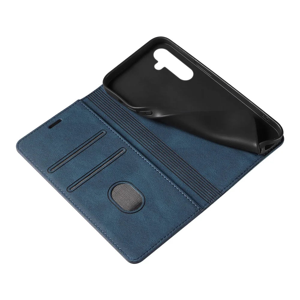 For Samsung Galaxy A26 5G Case Wristband Design Stand Magnetic Leather Phone Wallet Cover - Blue - 7