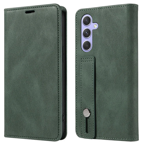 For Samsung Galaxy A36 5G Case Wristband Design Stand Magnetic Leather Phone Wallet Cover - Green - 1