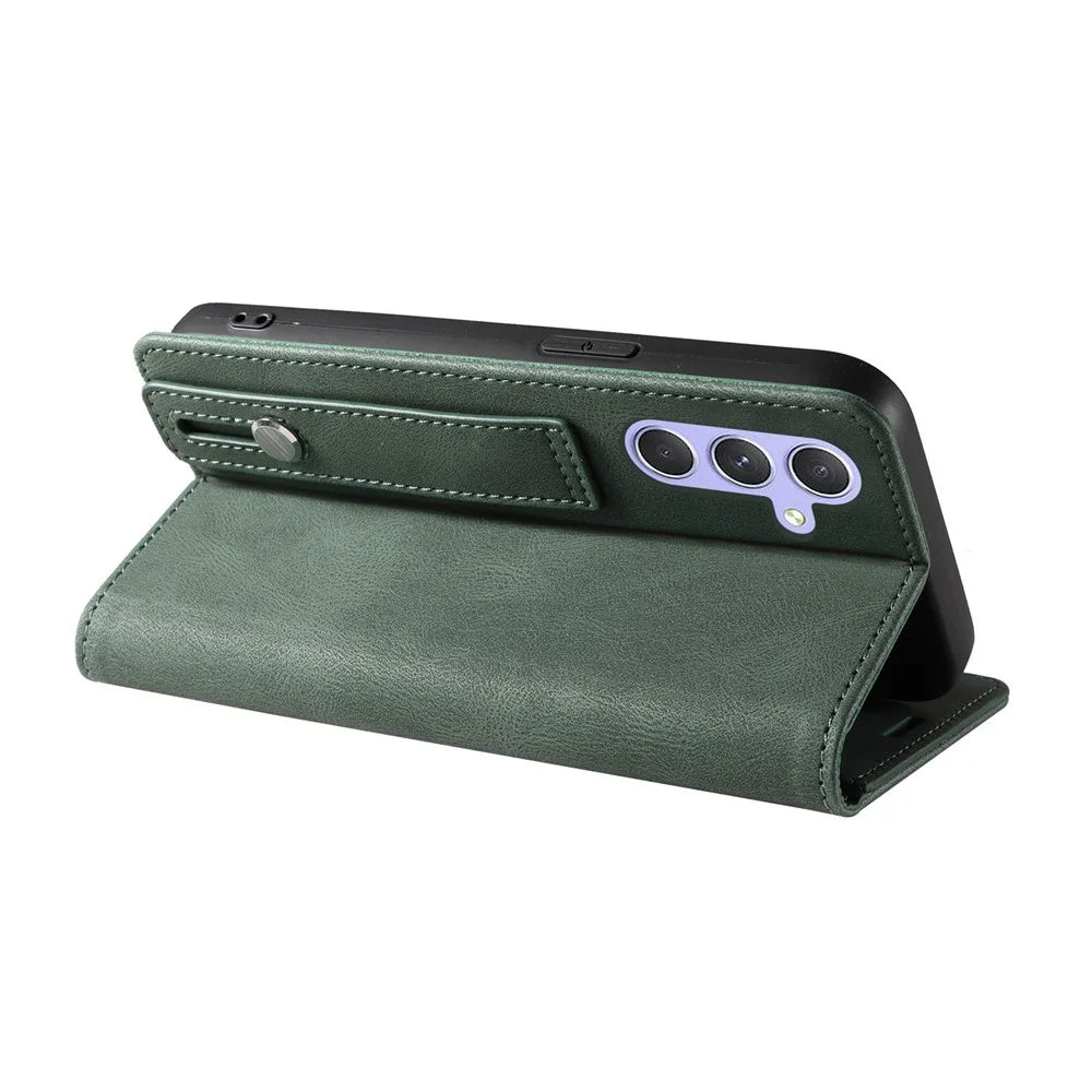 For Samsung Galaxy A36 5G Case Wristband Design Stand Magnetic Leather Phone Wallet Cover - Green - 3
