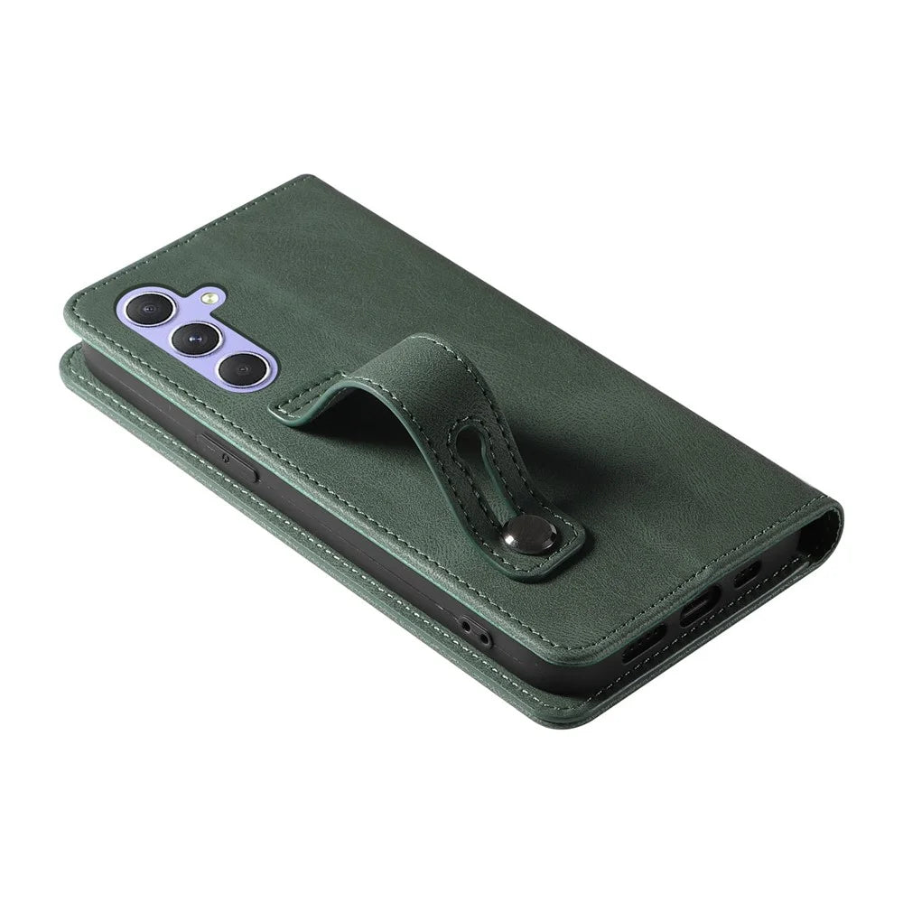 For Samsung Galaxy A36 5G Case Wristband Design Stand Magnetic Leather Phone Wallet Cover - Green - 5