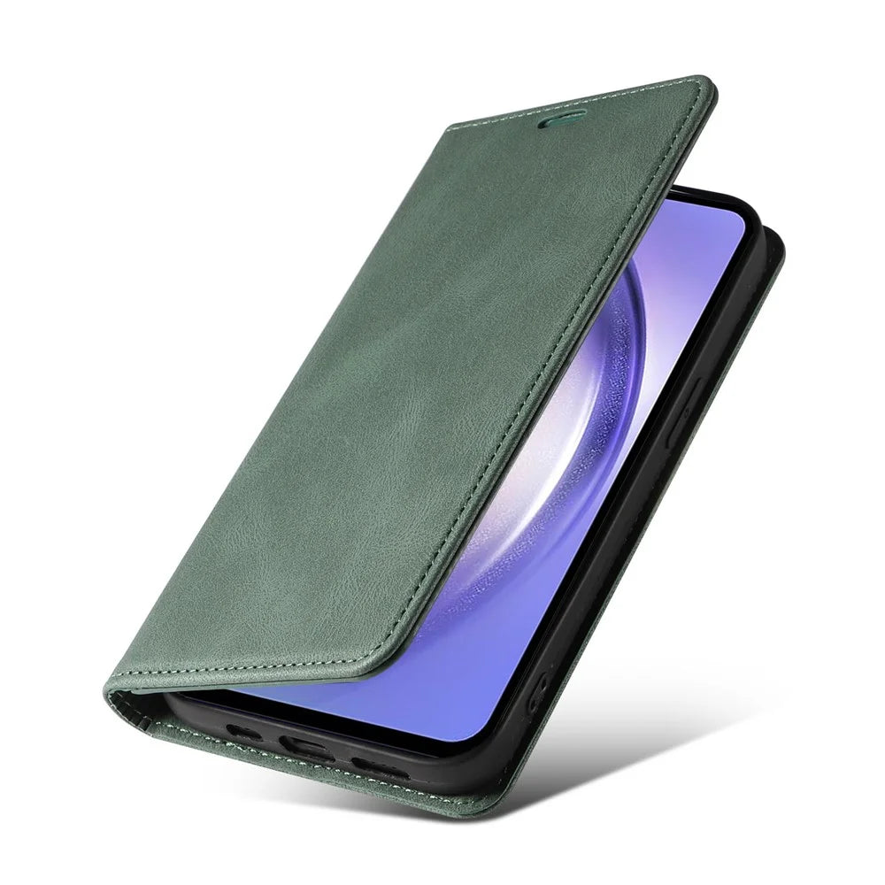 For Samsung Galaxy A36 5G Case Wristband Design Stand Magnetic Leather Phone Wallet Cover - Green - 6