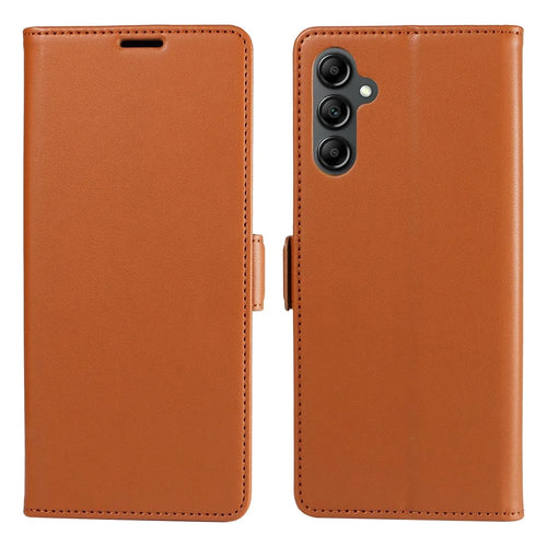 For Samsung Galaxy A24 4G (162.1 x 77.6 x 8.3mm) Case Side Magnetic Clasp RFID Blocking Leather Phone Wallet Cover - Brown - 1